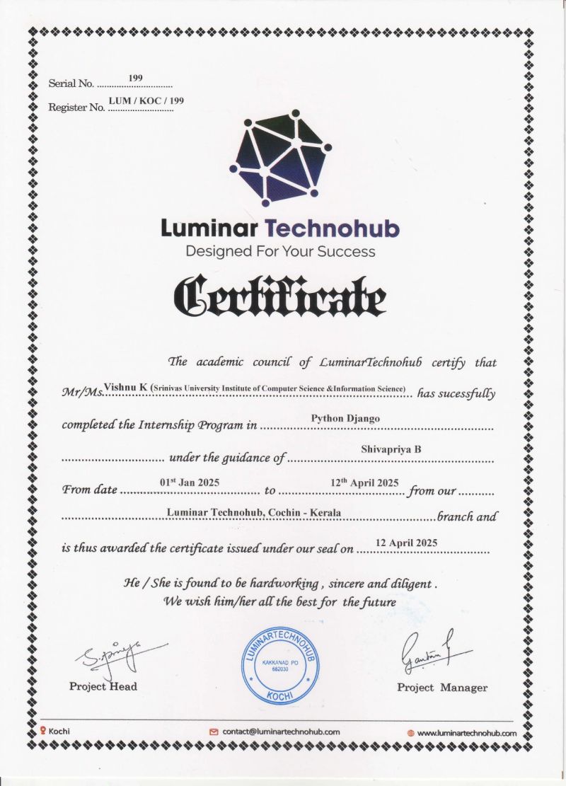 Luminar Internship Certificate